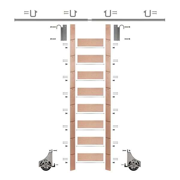 Meadow Lane Ladder 107 in. Un-Finished Oak Satin Nickel Hook with 8 ft. Rail Kit EG.300-107RO-08.02